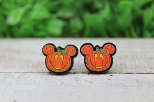 Jack-O-Lantern Mouse on Black • Stud Earrings