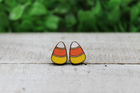 Candy Corn • Wood Stud Earrings