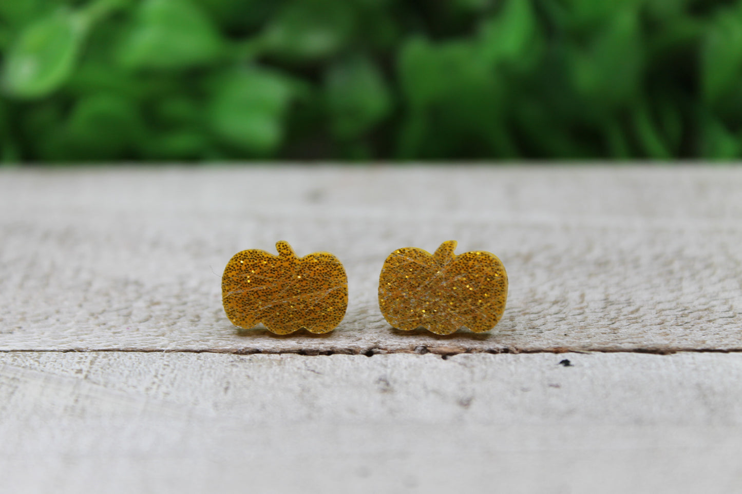 Glitter Orange Pumpkins • Stud Earrings