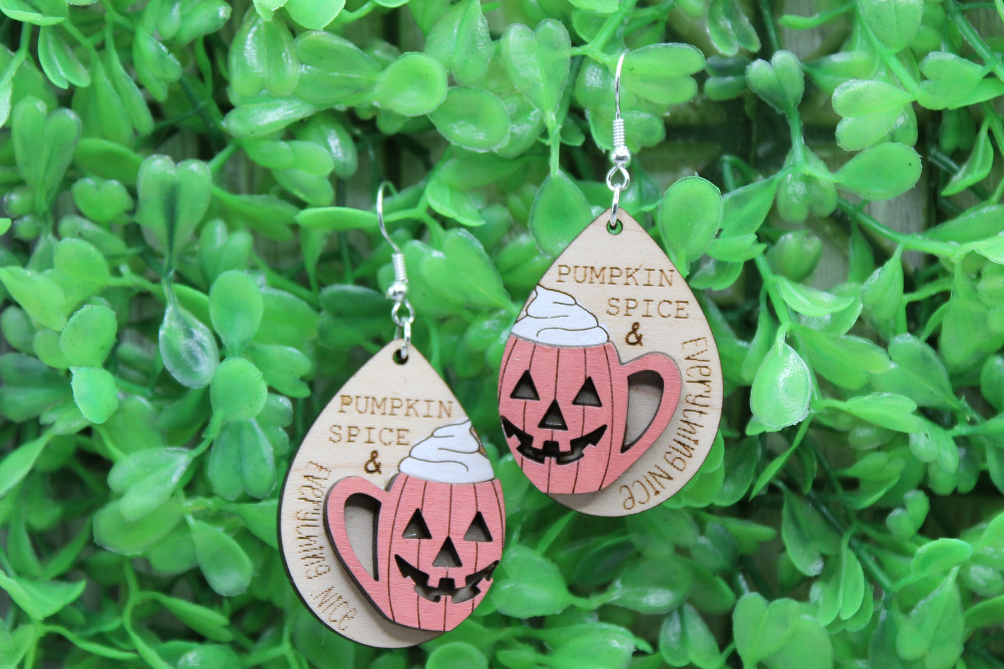 Pumpkin Spice Teardrops • Wood Dangle Earrings