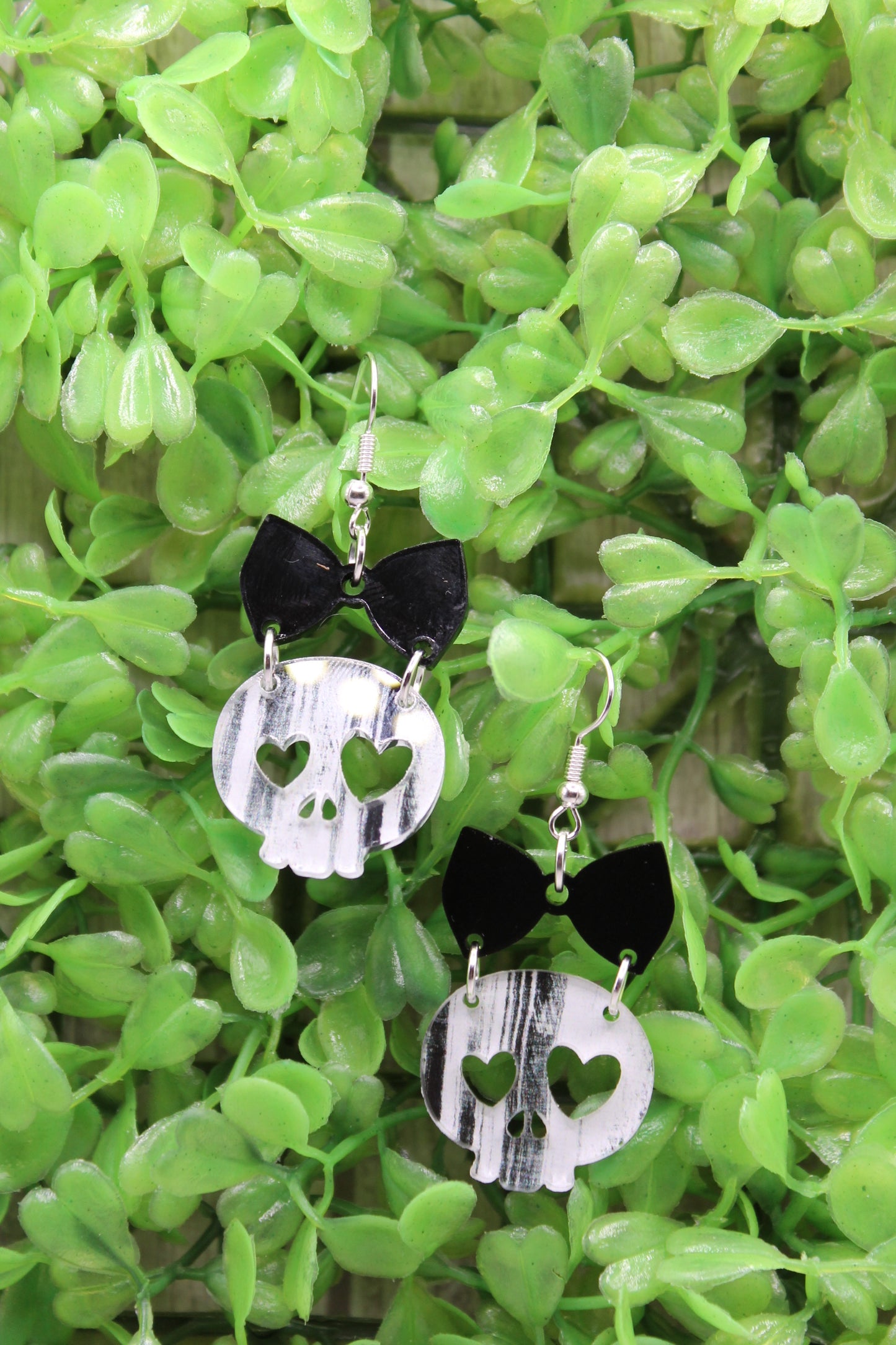 Heart Eyes Skull with Bow • Dangle Earrings