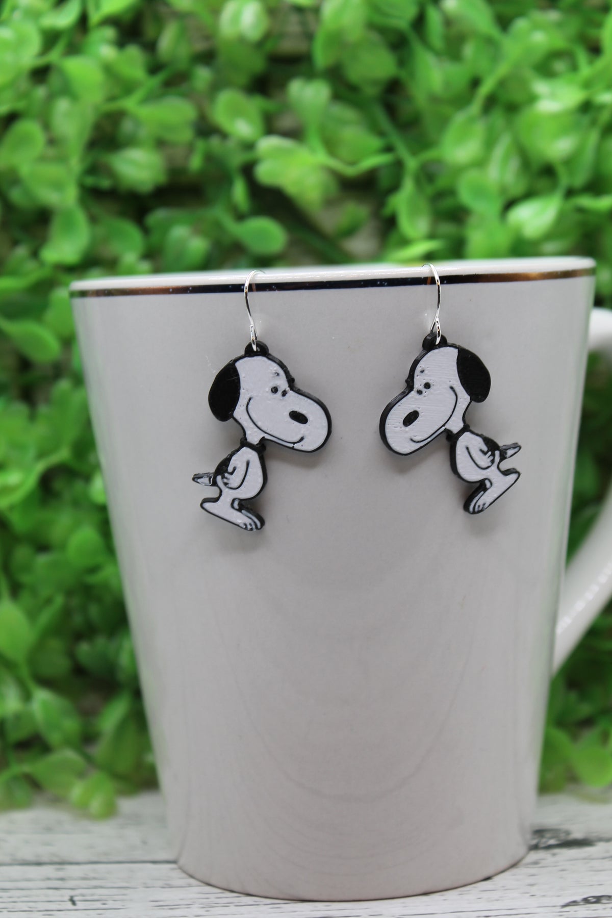 Smiling White Dog Drop Earrings