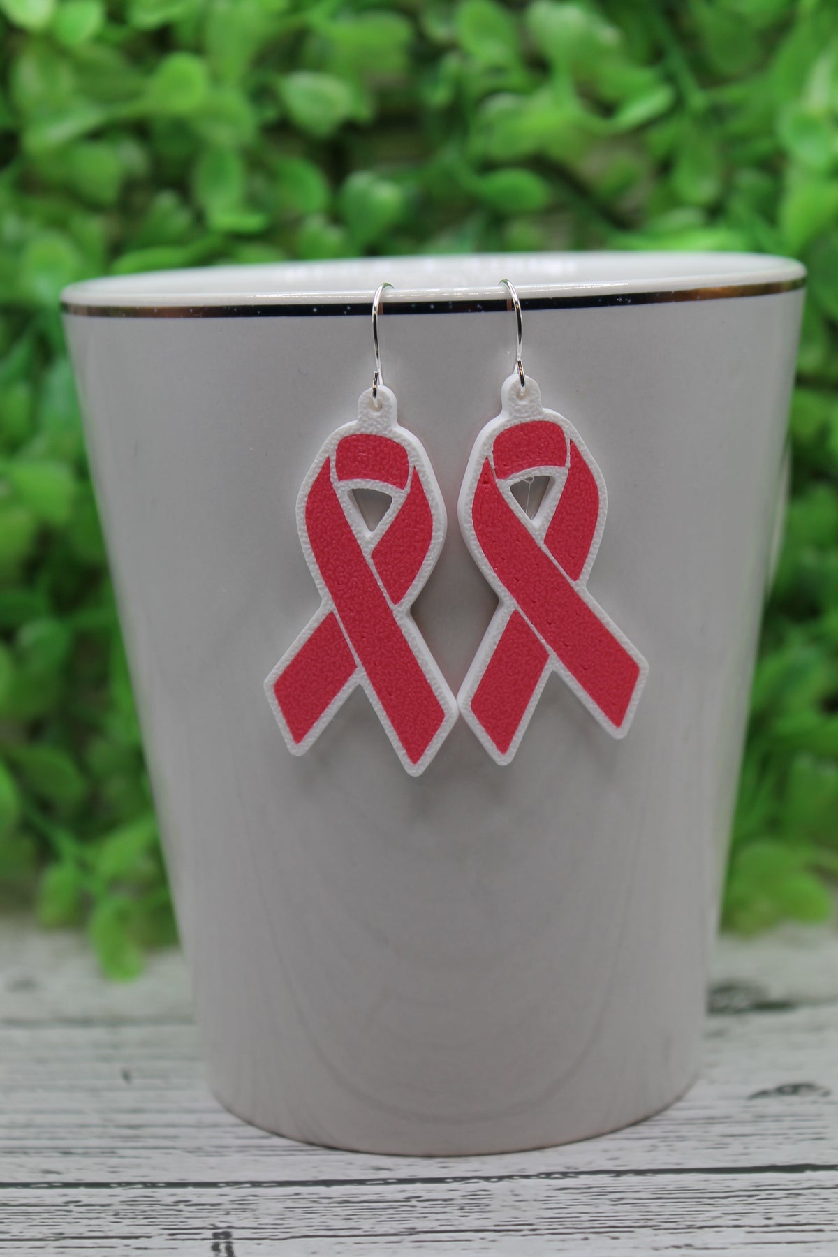 Breast Cancer Awareness Pink Ribbon Drop Earrings