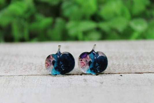 Blue Floral Pumpkin • Stud Earrings