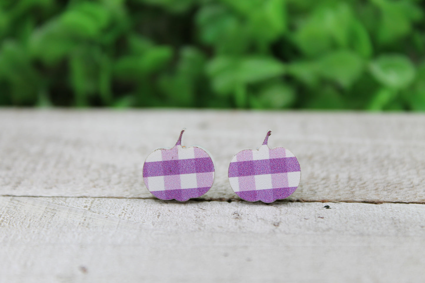 Purple Plaid Pumpkin • Stud Earrings