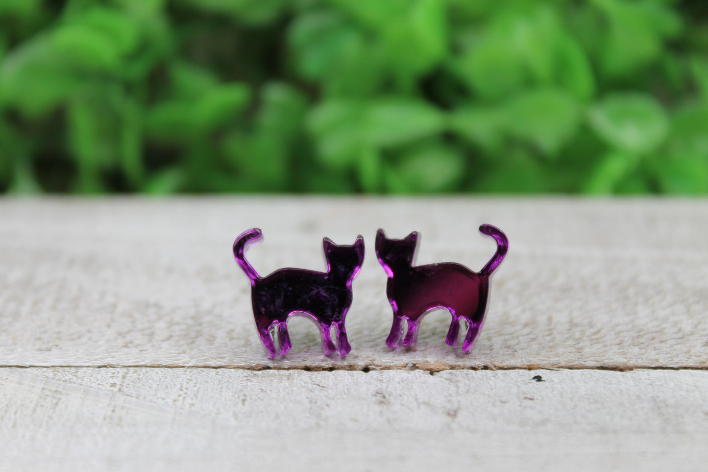 Purple Mirror Cat • Stud Earrings