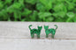 Green Glitter Cat • Stud Earrings