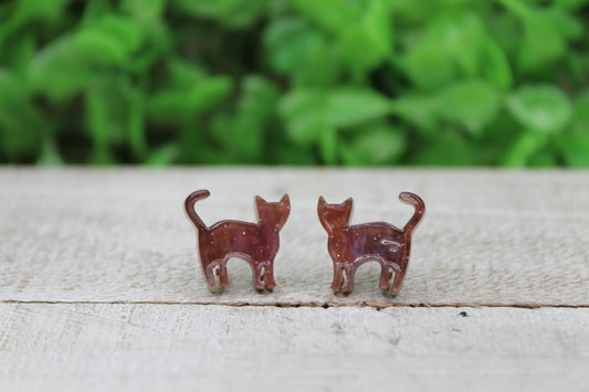 Purple Shimmer Cat • Stud Earrings