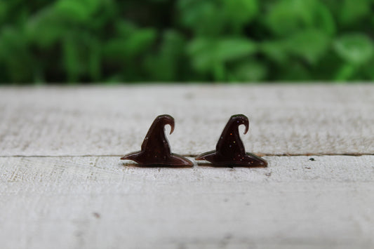 Purple Shimmer Witch Hats • Stud Earrings