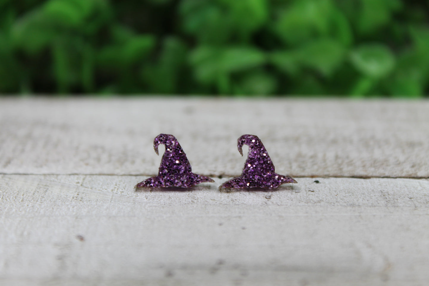 Purple Glitter Witch Hats • Stud Earrings