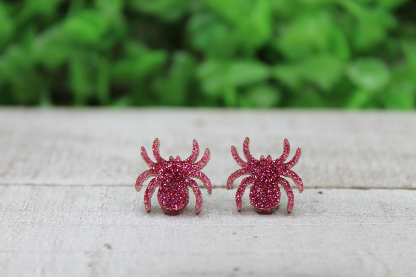 Pink Glitter Spider • Stud Earrings