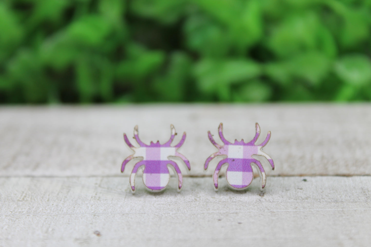 Purple Plaid Spider • Stud Earrings