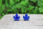 Blue Shimmer Leaves • Stud Earrings