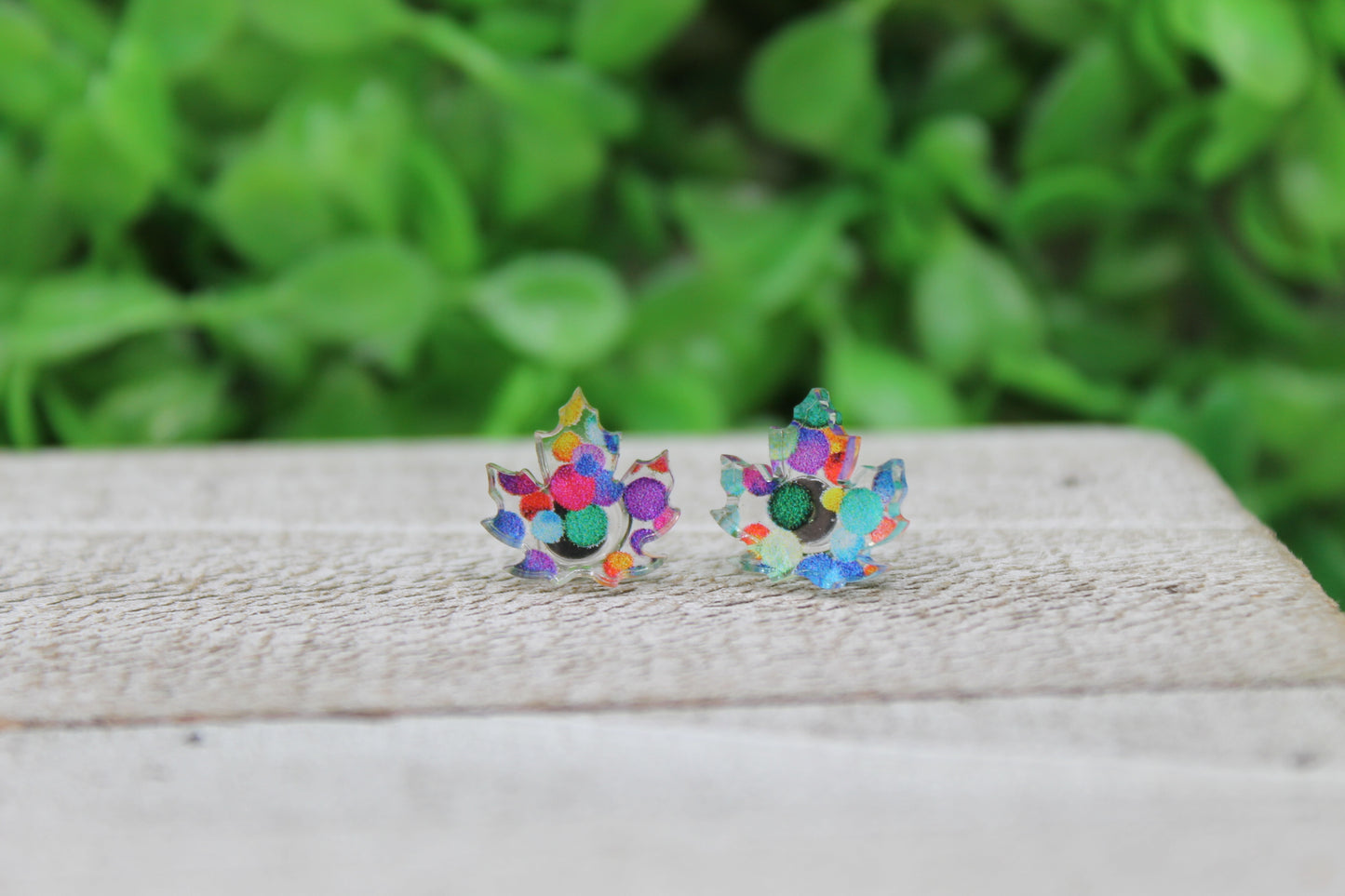 Multi-Color Dots Leaves • Stud Earrings