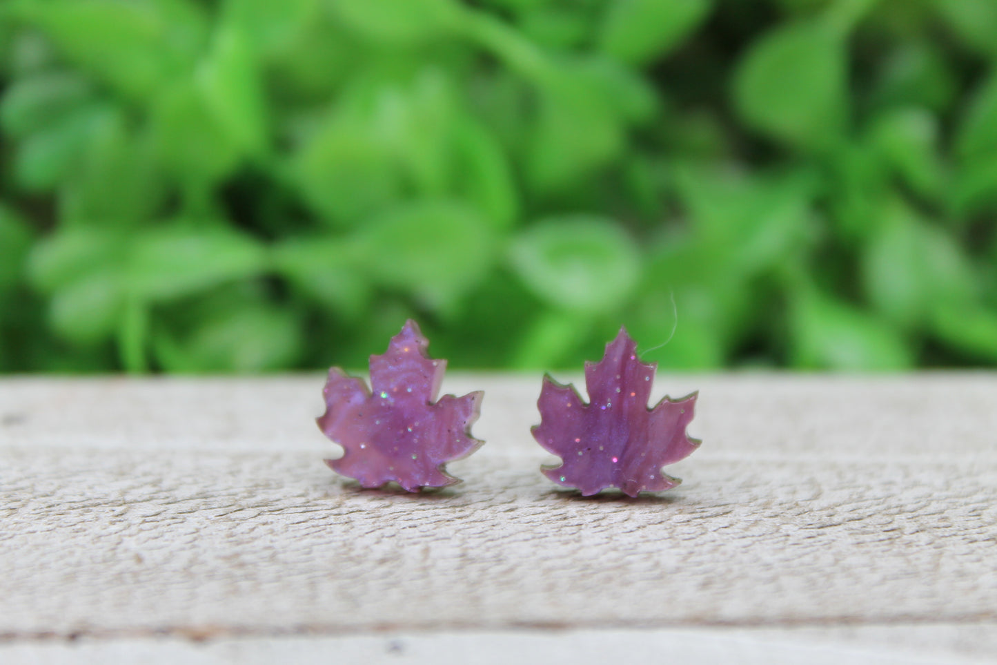 Purple Shimmer Leaves • Stud Earrings