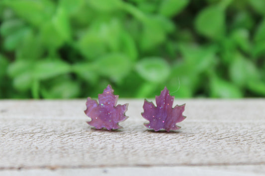 Purple Shimmer Leaves • Stud Earrings