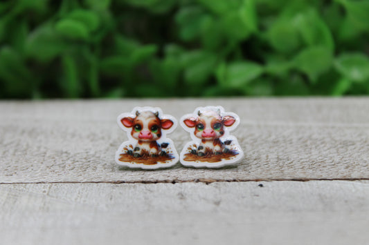 Cow in Mud Stud Earrings