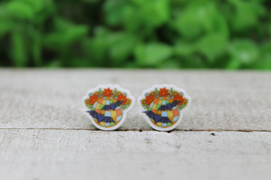 Floral Disco Ball Bats Stud Earrings