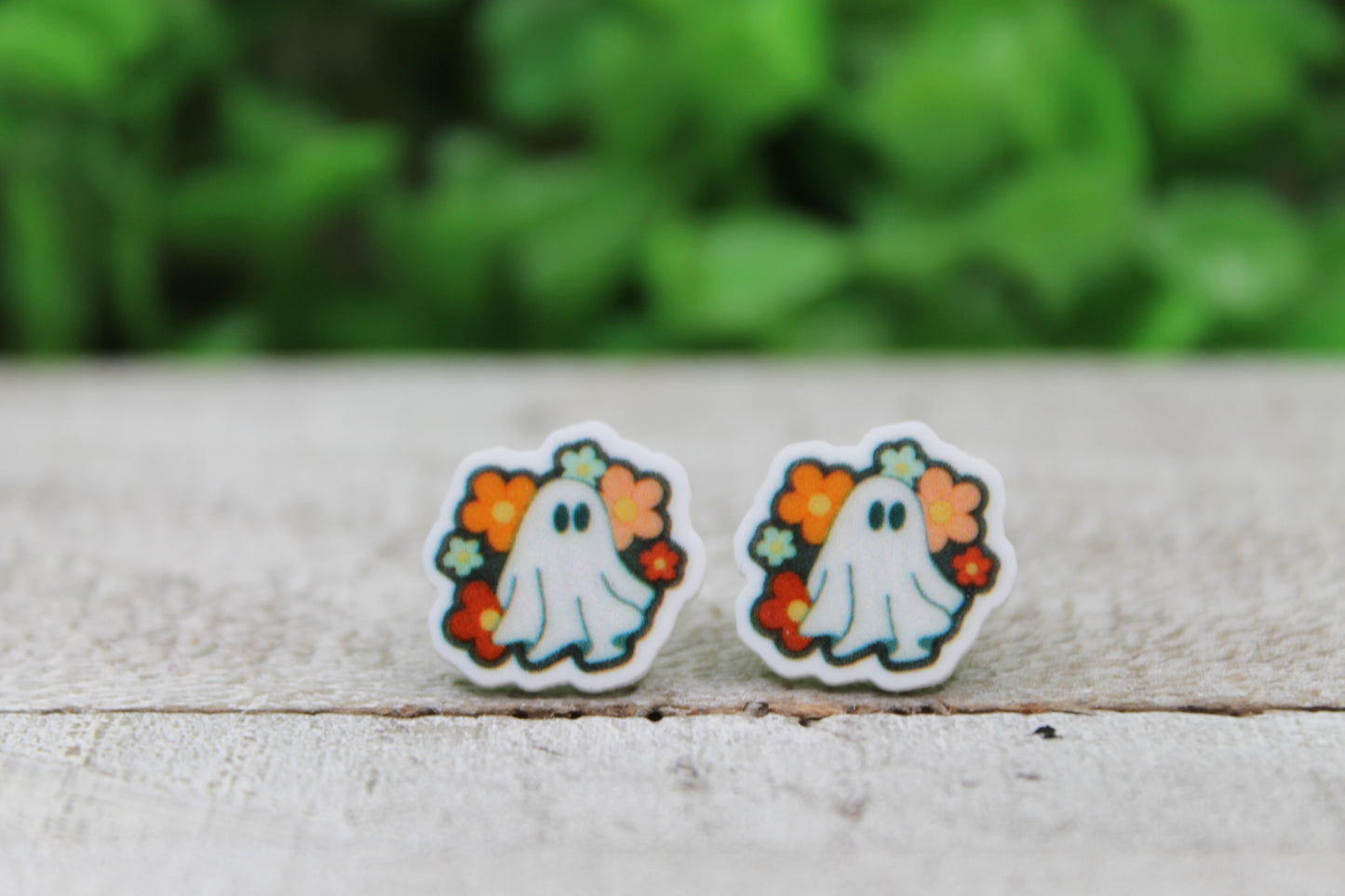 Retro Floral Ghosts Stud Earrings