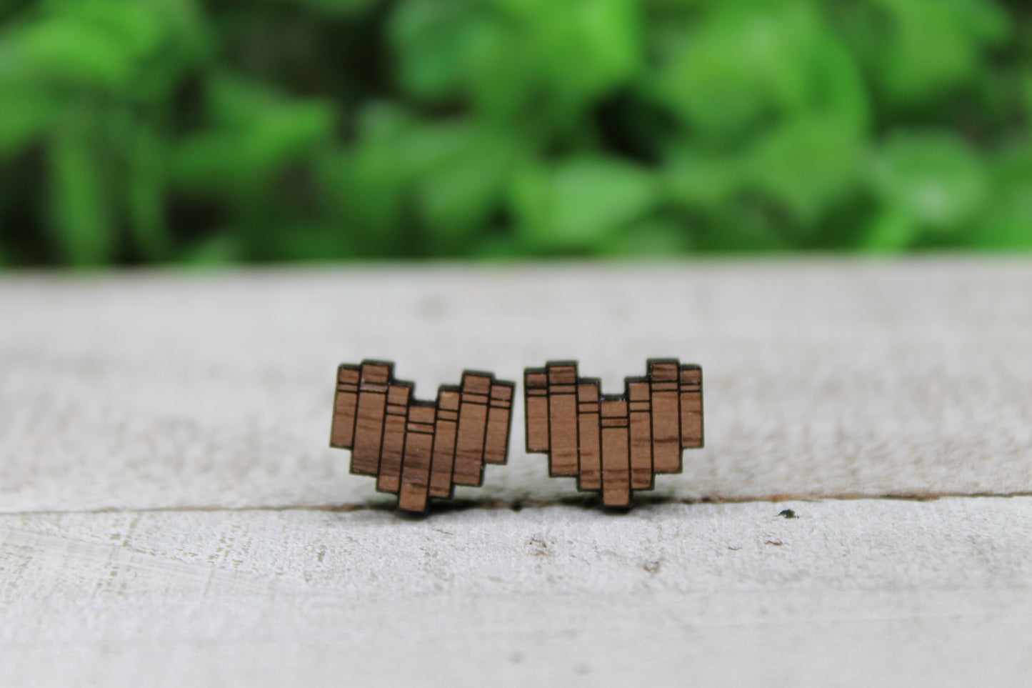 Book Heart Wood Stud Earrings