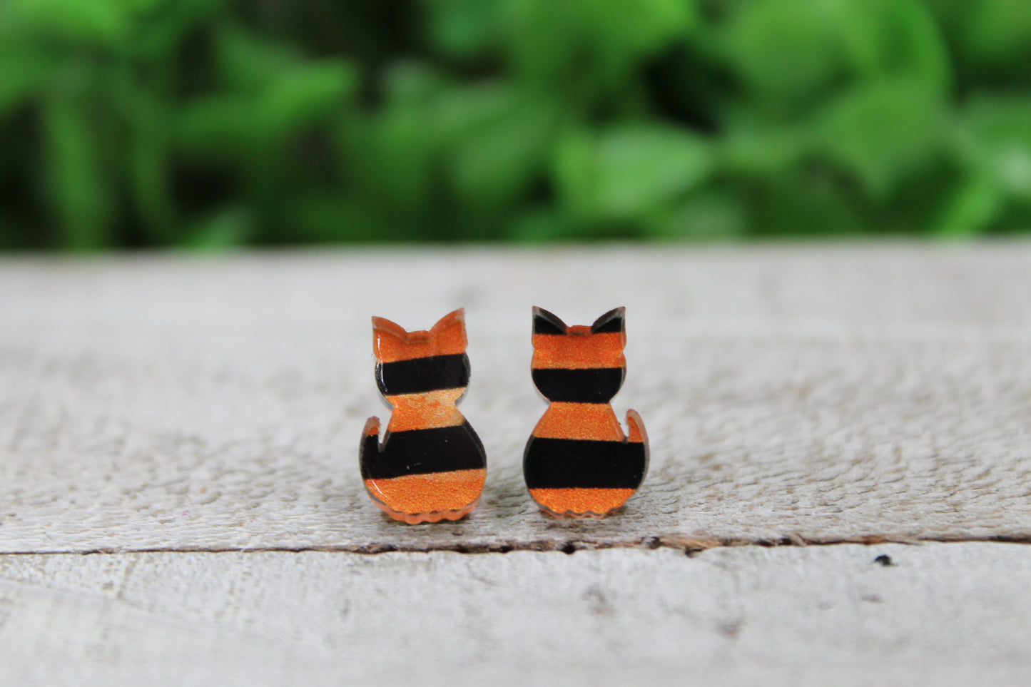 Orange & Black Striped Cats Stud Earrings