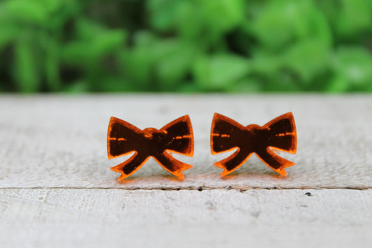 Orange Mirrored Bows Stud Earrings