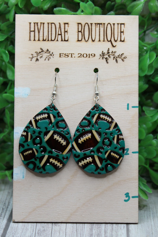 Football Teardrop • Wood Dangle Earrings