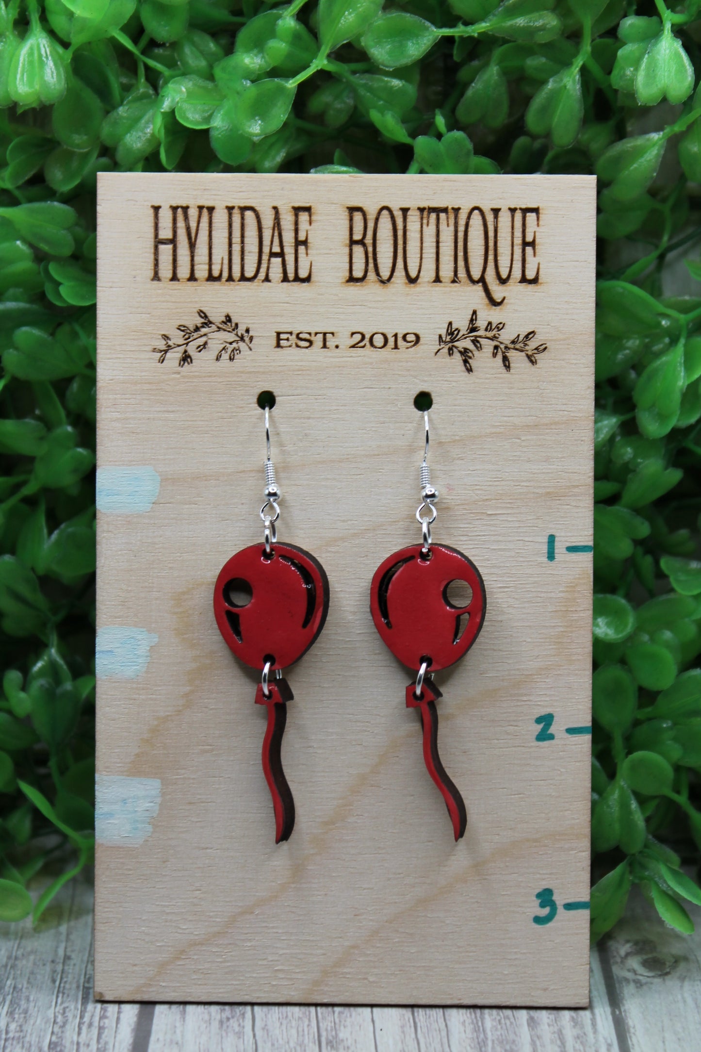 Red Balloon - We all Float • Wood Dangle Earrings