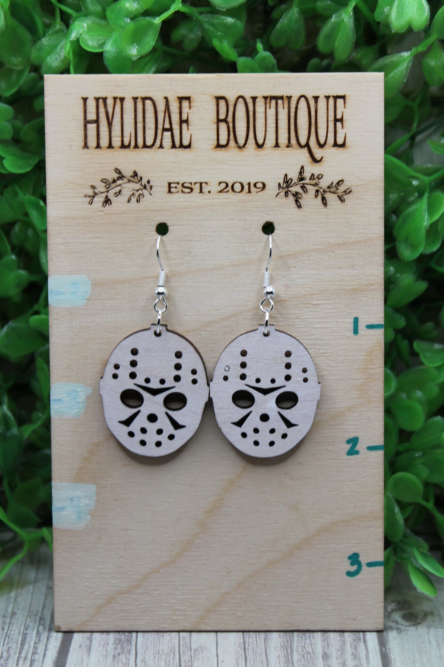 Jason Mask • Wood Dangle Earrings