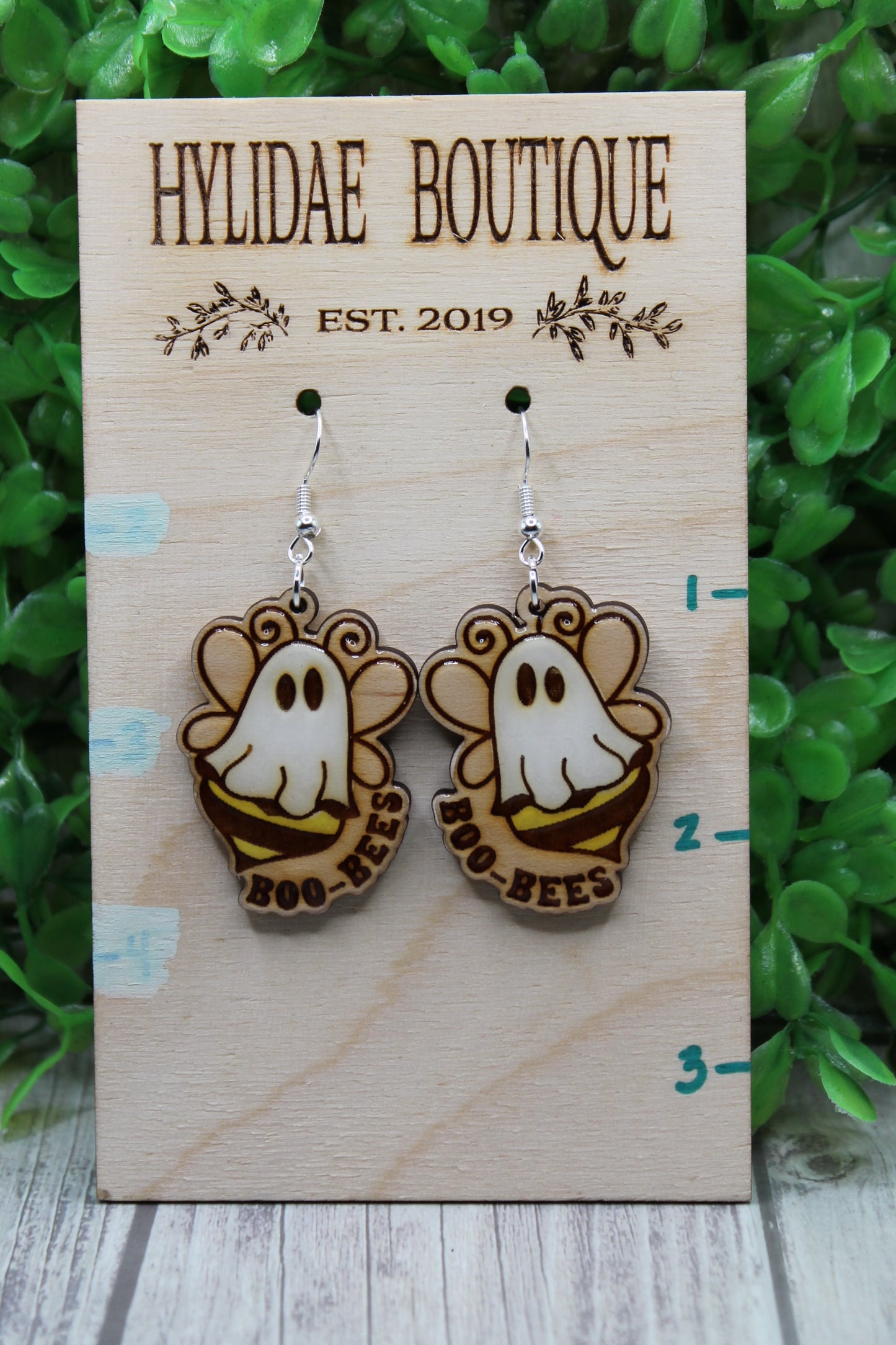 Boo-Bees • Wood Dangle Earrings