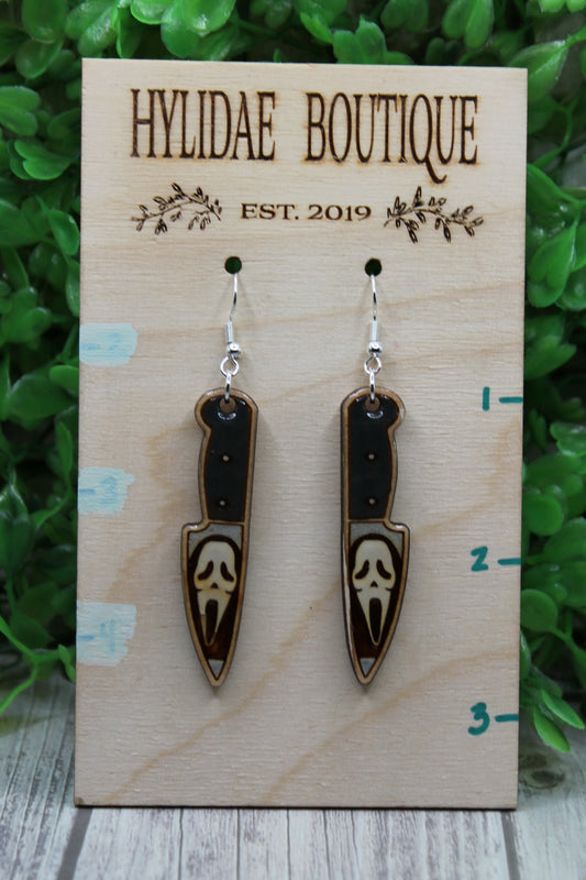 Scream Knives • Wood Dangle Earrings