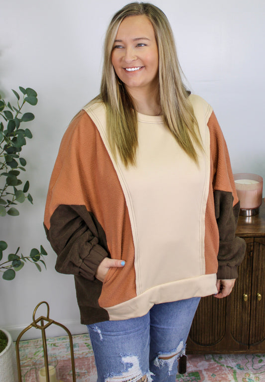 Brown Colorblock Plus Size Hoodie October.