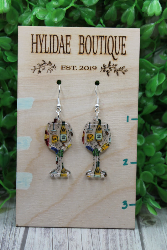 Wine & Cheese Wine Glasses • Dangle Earrings