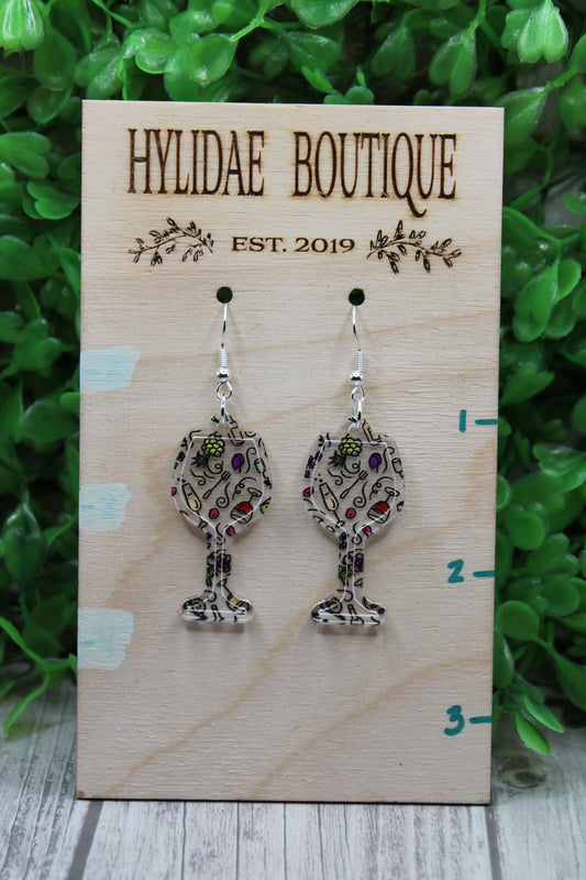 Wine & Grapes Wine Glasses • Dangle Earrings