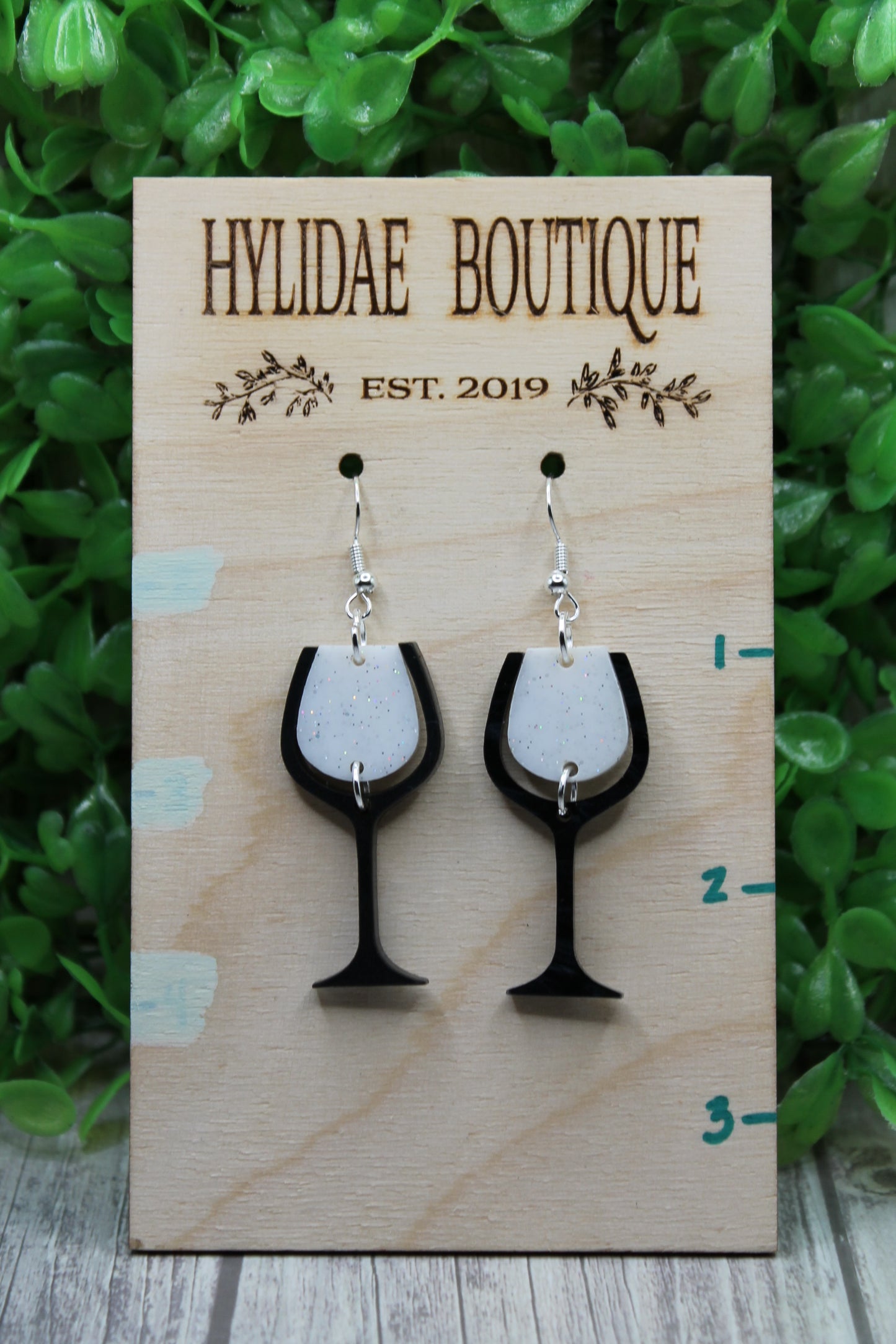 Shimmering White Wine Glasses • Dangle Earrings