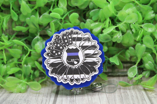 Blue Line Sunflower • Badge/ID Holder with Clip