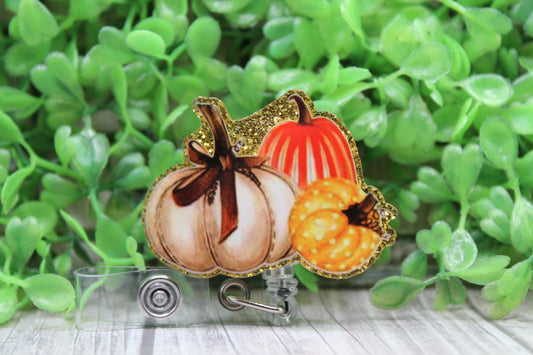 Pumpkin Trio • Badge/ID Holder with Clip