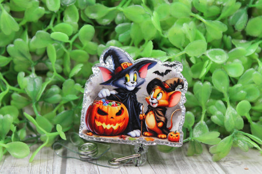 Halloween Cat & Mouse • Badge/ID Holder with Clip