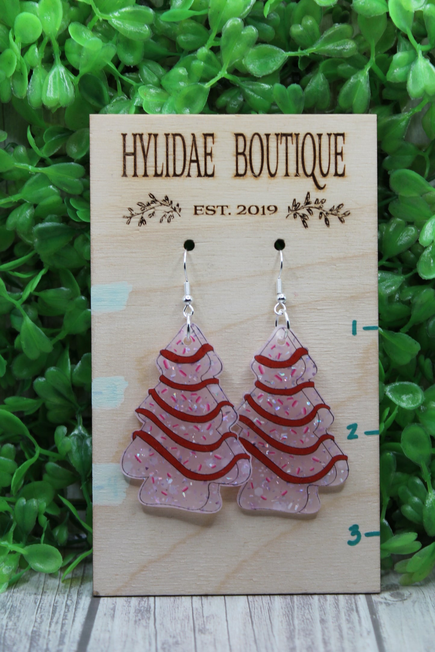 Pink Christmas Snack Cake Trees • Dangle Earrings