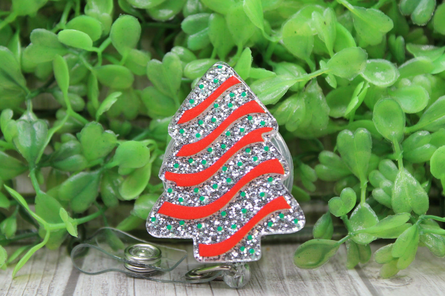 Christmas Tree Glitter Snack Cake • Badge/ID Holder with Clip