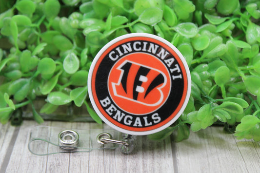 Football Bengals Circle • Badge/ID Holder with Clip