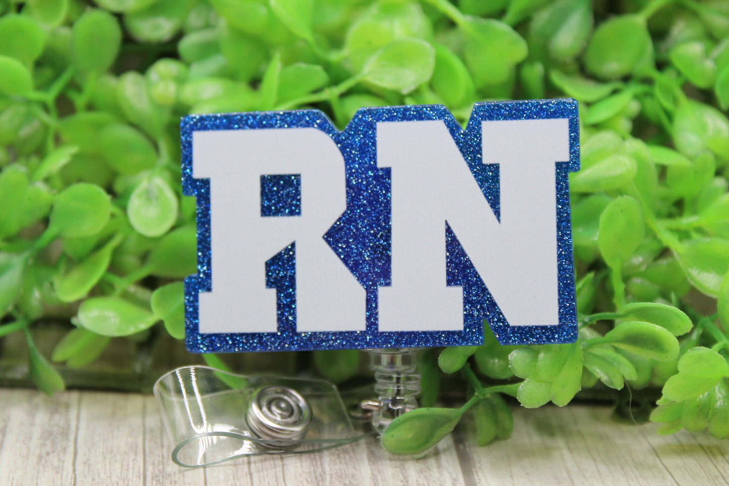 RN Blue Glitter • Badge/ID Holder with Clip