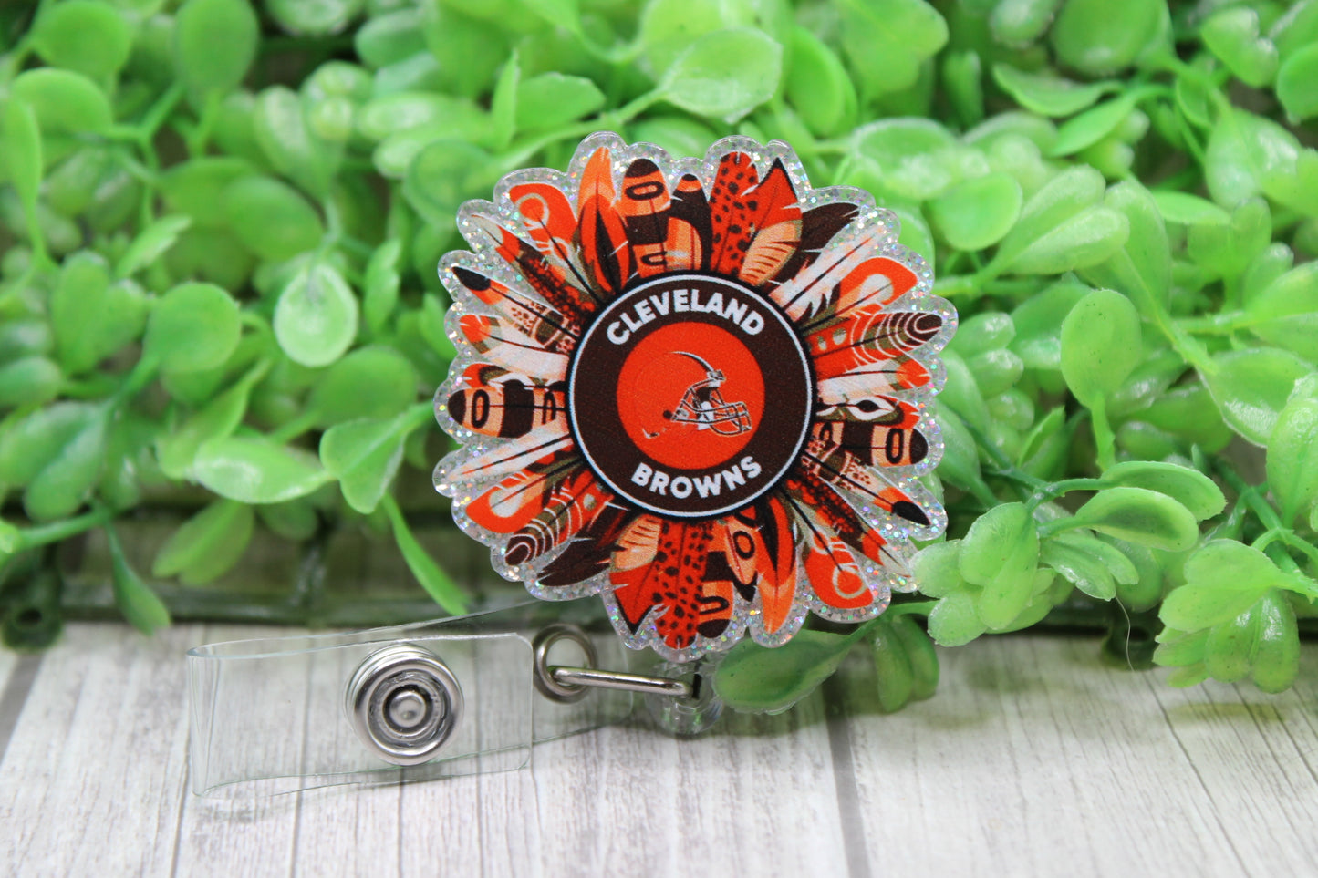 Football Browns Feathers • Badge/ID Holder with Clip