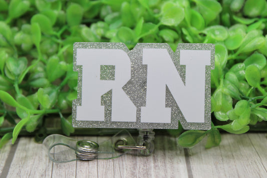 RN Silver Glitter • Badge/ID Holder with Clip