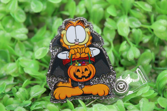 Halloween Dracula Orange Cat • Badge/ID Holder with Clip