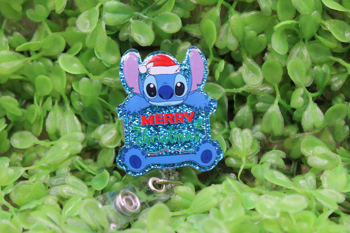 Merry Christmas Stitch • Badge/ID Holder with Clip