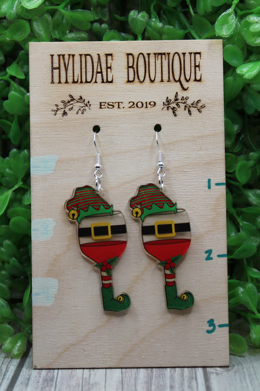 Christmas Elf Wine Glasses • Dangle Earrings