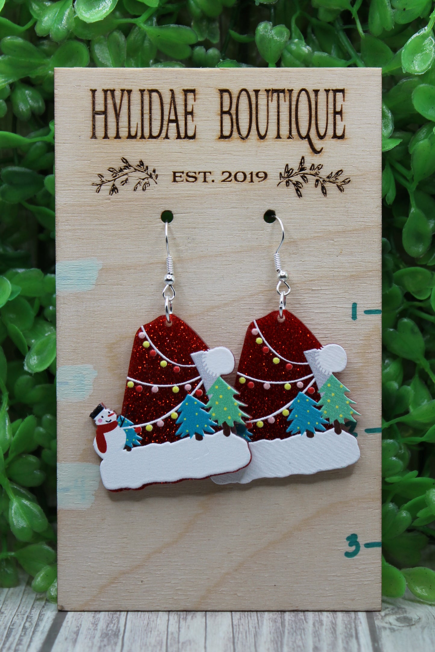 Santa Hat Snowman Scene • Dangle Earrings