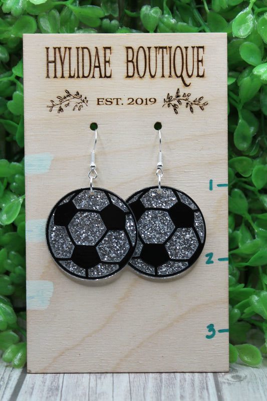 Glitter Soccer Ball • Dangle Earrings