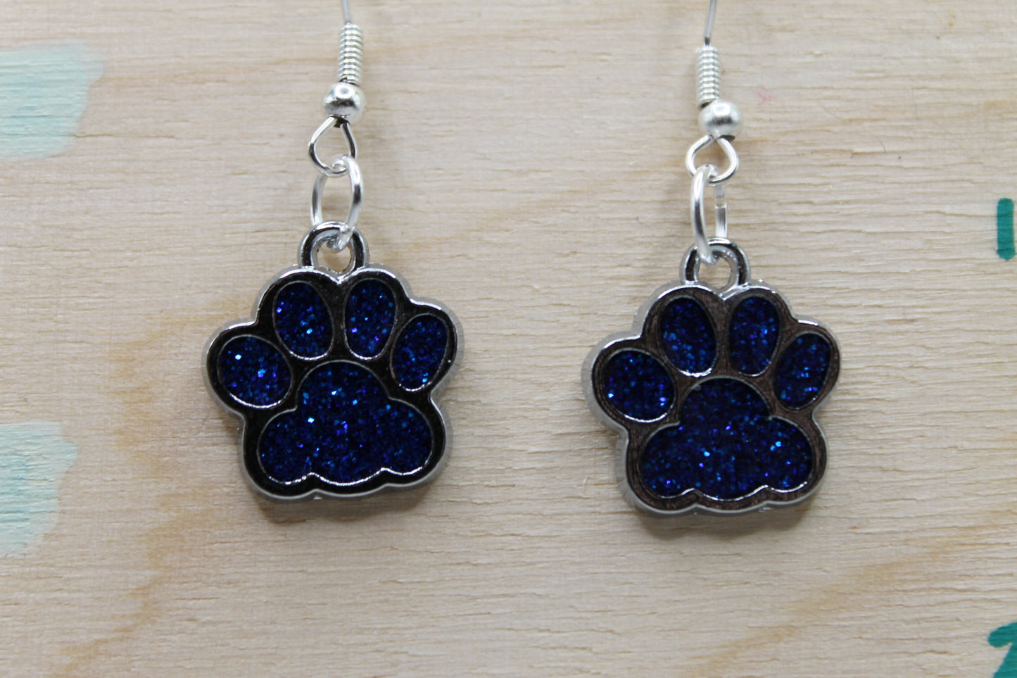 Royal Blue Glitter Paw Prints || Dangle Earrings